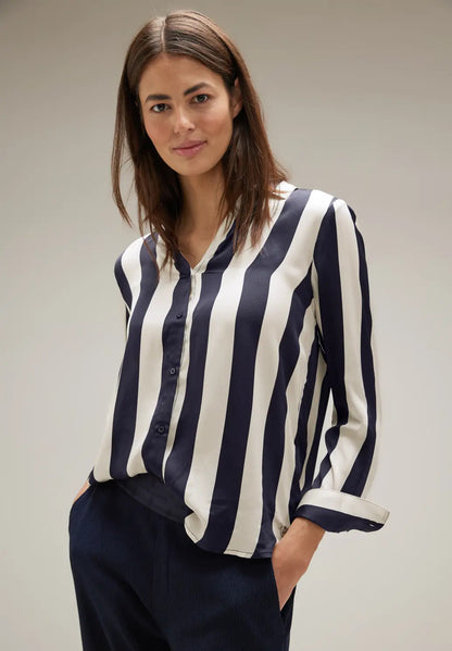 Street One - Striped Shirt Collar Blouse - 344152