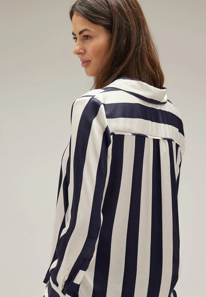 Street One - Striped Shirt Collar Blouse - 344152