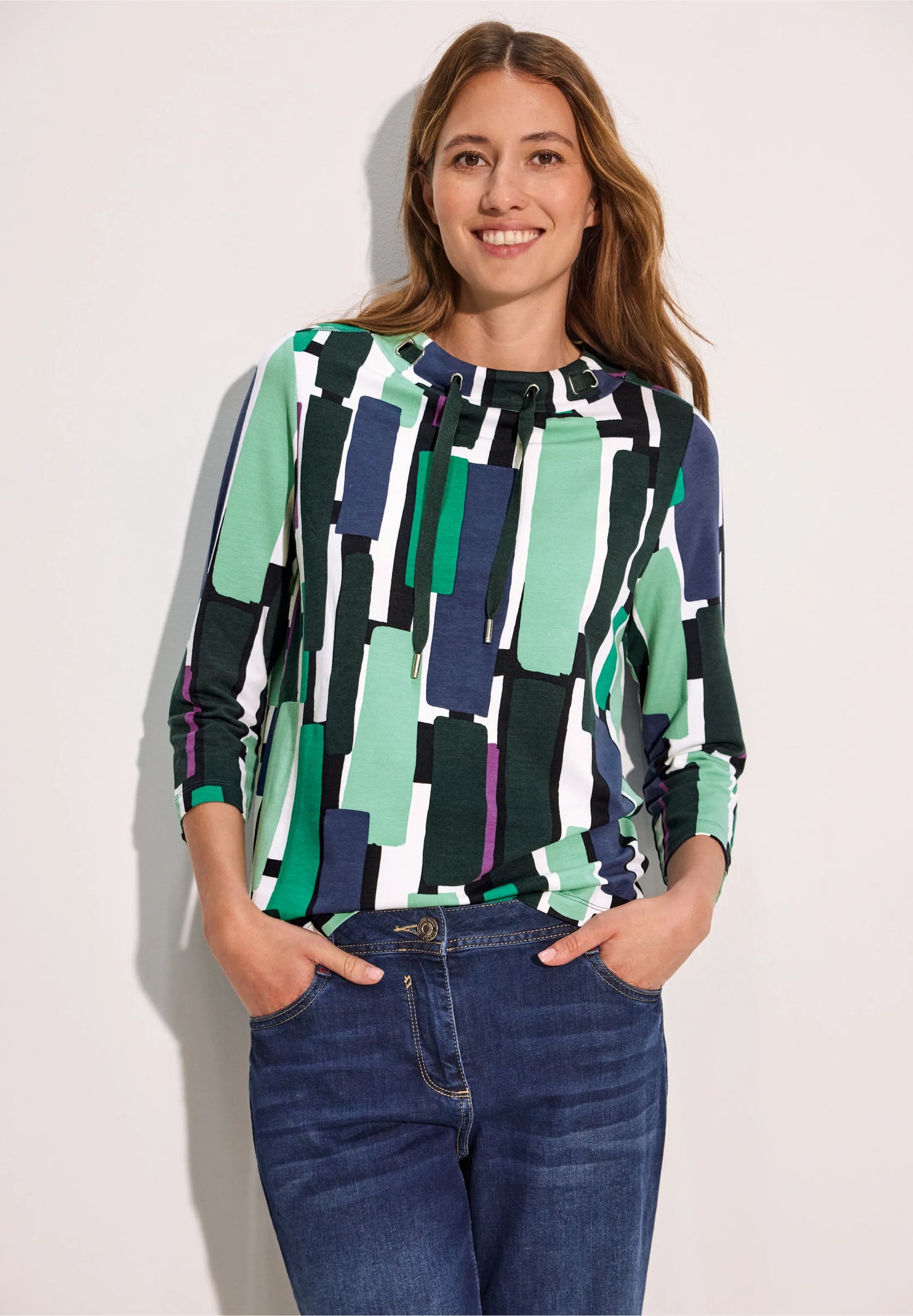 Cecil - Big Print Funnel Neck Shirt - 321916