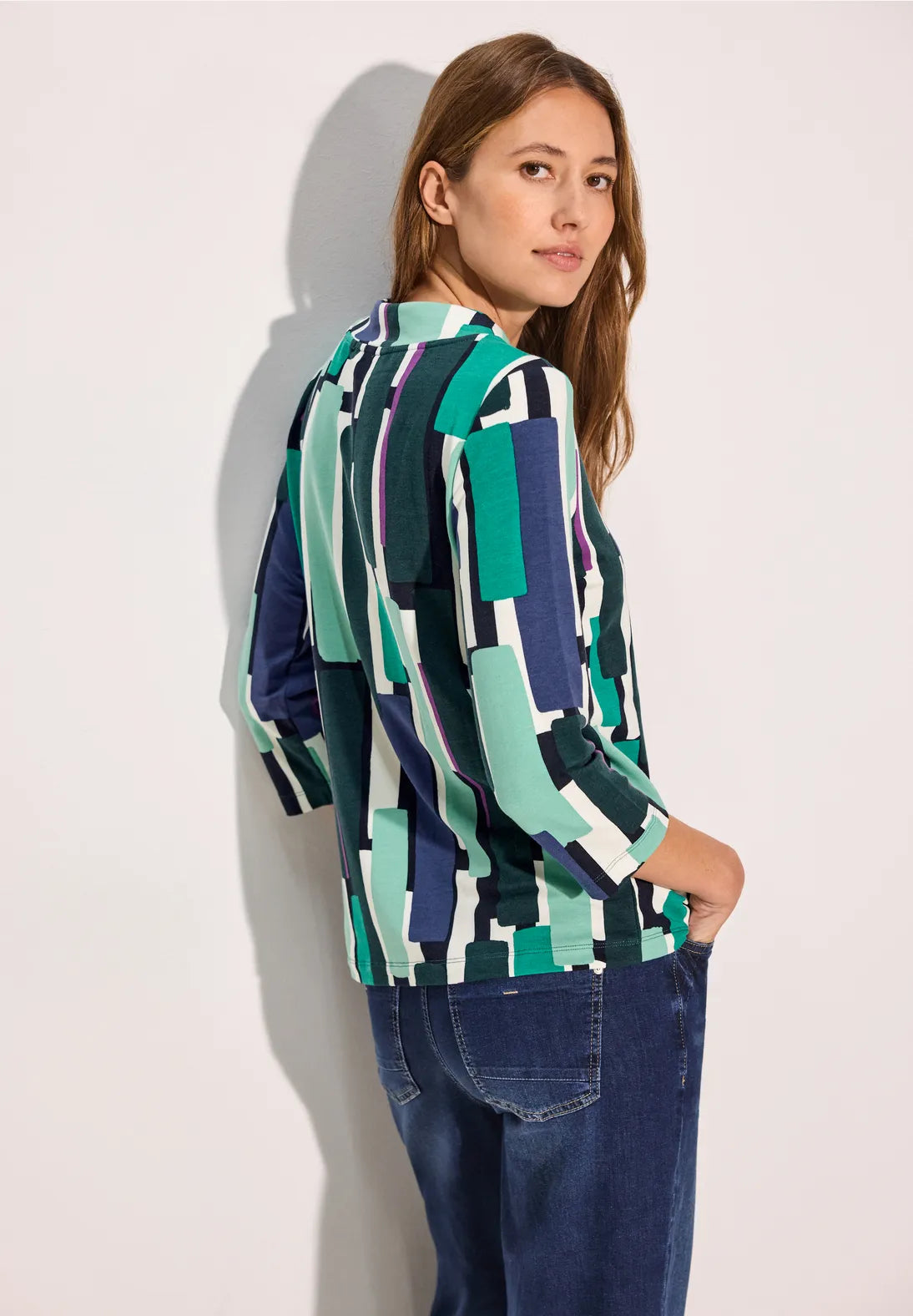 Cecil - Big Print Funnel Neck Shirt - 321916