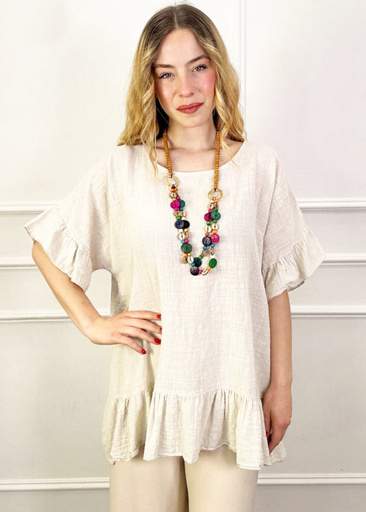 Lipstick - Linen Long Top with Necklace - Bs0260