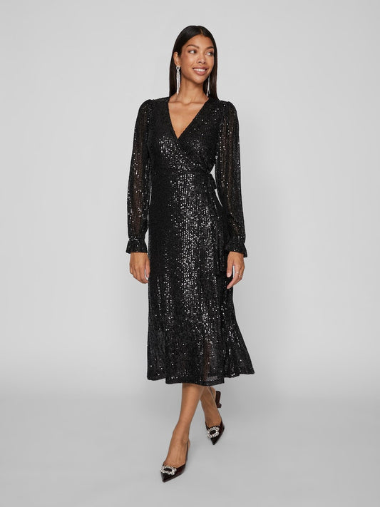 Vila - Maia Longsleeved Sequin Midi Wrap Dress - 14091572