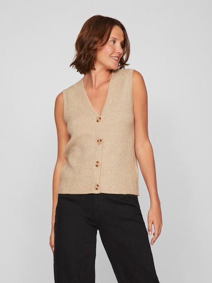 Vila - Ril V-Neck Buttoned Sleeveless Vest - 14102817