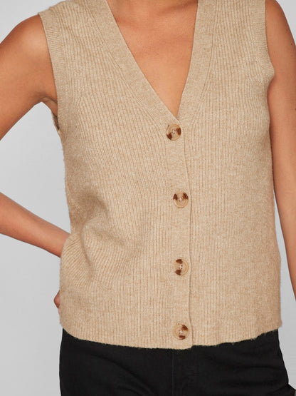 Vila - Ril V-Neck Buttoned Sleeveless Vest - 14102817